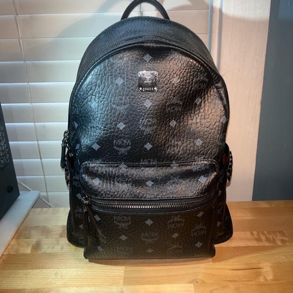MCM Black Studded Leather Backpack